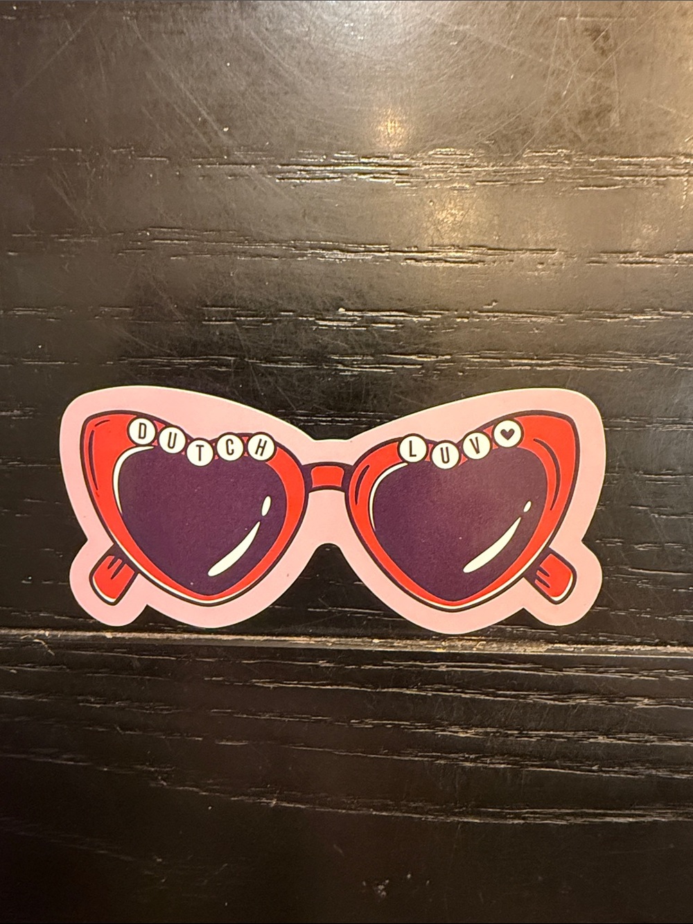 Dutch Bros Heart Sunglasses Sticker - Pink & Purple